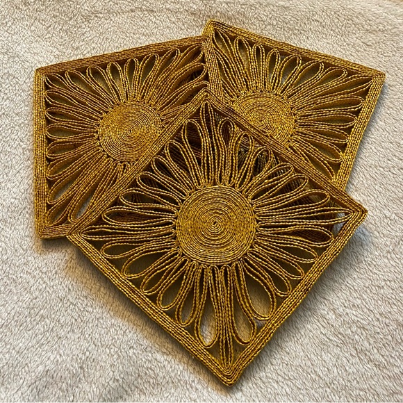Vintage Other - Vintage mustard yellow woven trivet set of 3
